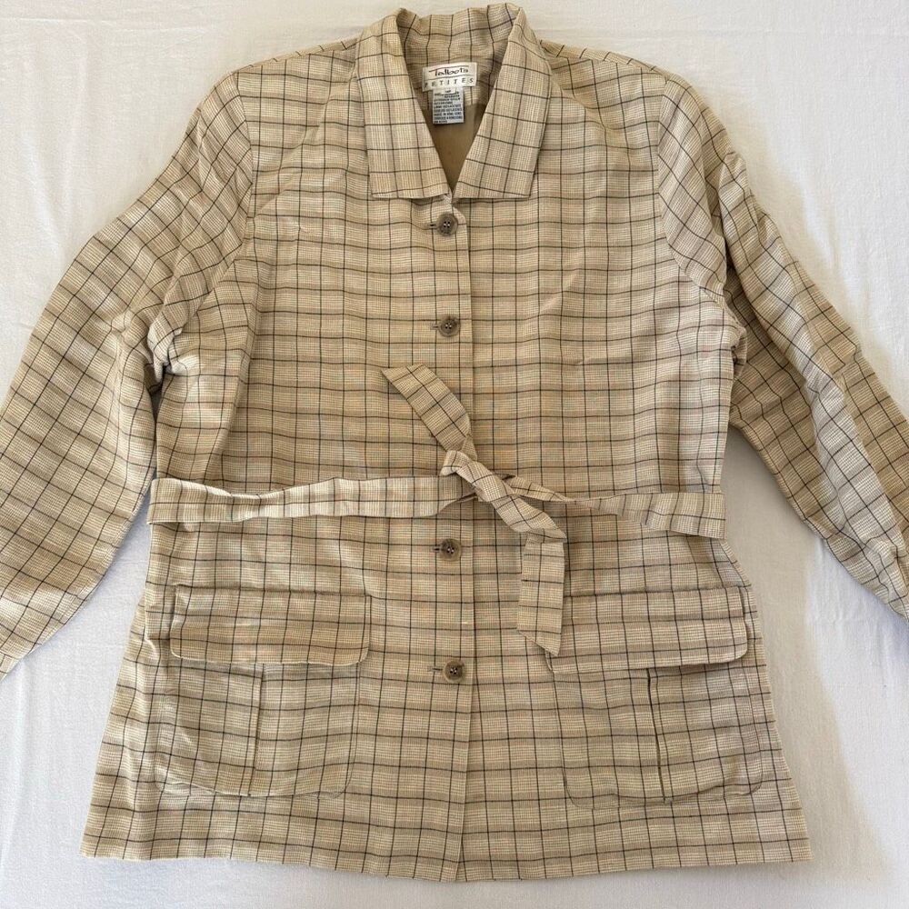 Talbots | Linen Blend Windowpane Jacket | Belted Fully Lined | 14 Petite
